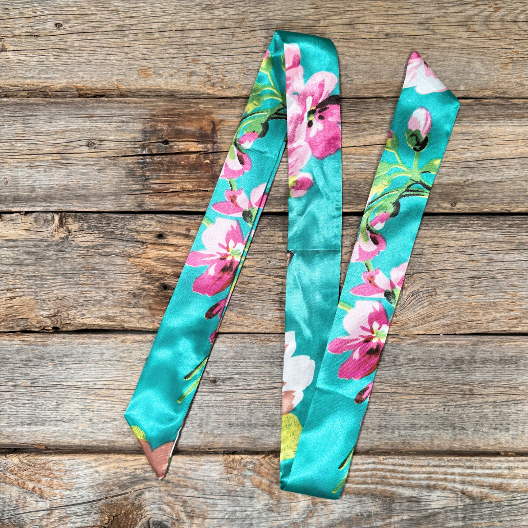 Rodeo Drive - Turquoise and Pink Western Skinny Mini Wild Rag Scarf / Cowgirl Necktie #TW319