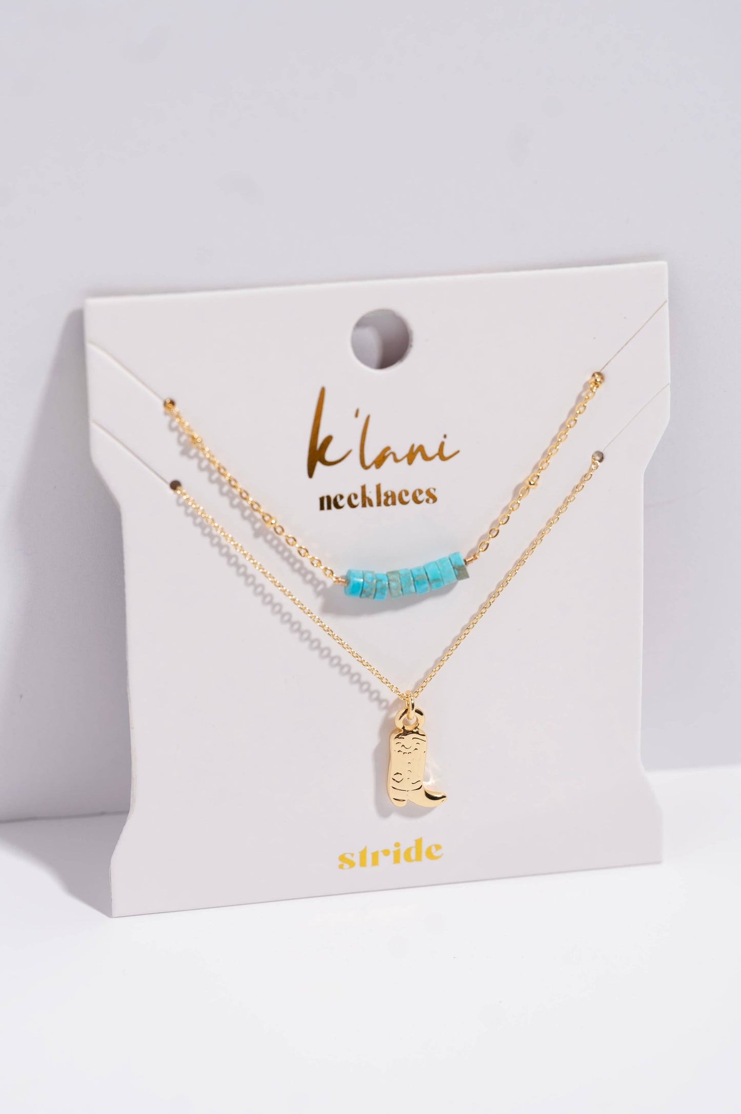 K'lani hair tie bracelets - "Stride" Gold Boot with Turquoise Necklace Set