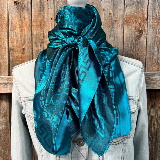 Rodeo Drive - 42X42"  Teal Jacquard XL Wild Rag / Scarf WR4202