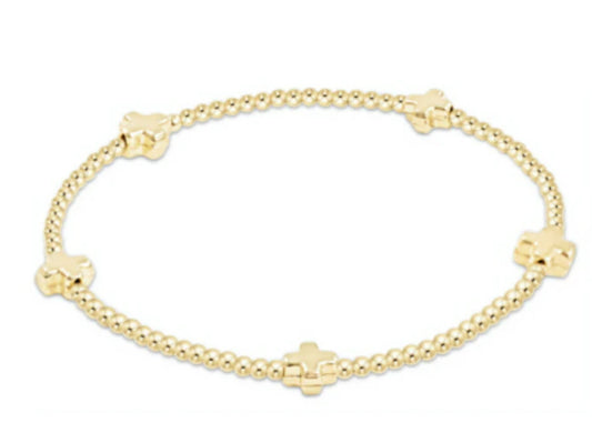 E NEWTON E GIRL SIGNATURE CROSS SMALL GOLD PATTERN 2MM BEAD BRACELET