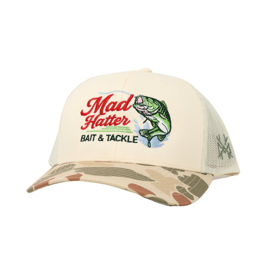 The Mad Hatter Co - Bait & Tackle Fishing Trucker Hat: Trucker Harvest Camo/ Natural