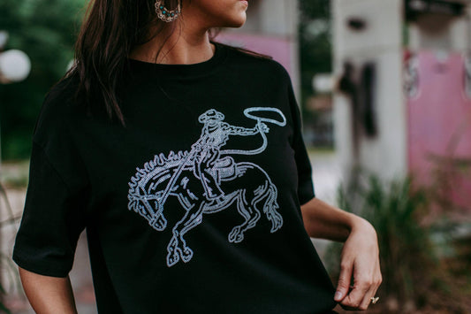 GoldenU - MK427 Deadwood Sequin Embellished Tee Dress: Black / 1XL