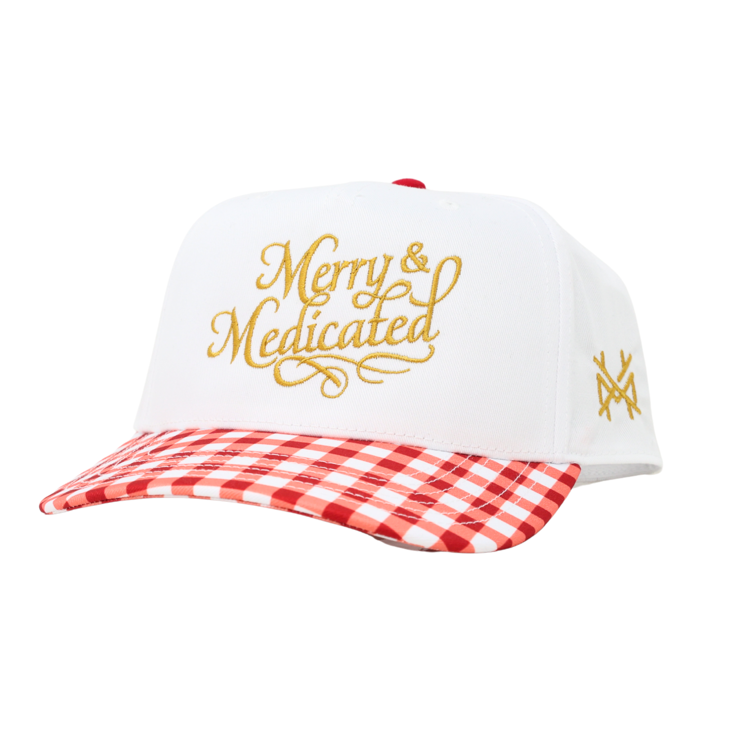 The Mad Hatter Co - Merry and Medicated Christmas 2025 Trucker Hat : Retro Red Check/White