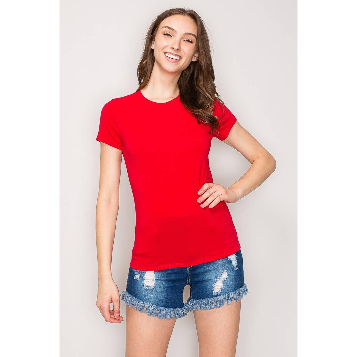 Popular 21 - Crew Neck Short Sleeve Basic Casual Knit Top: Beaver Fur / S-M-L(2-2-2)