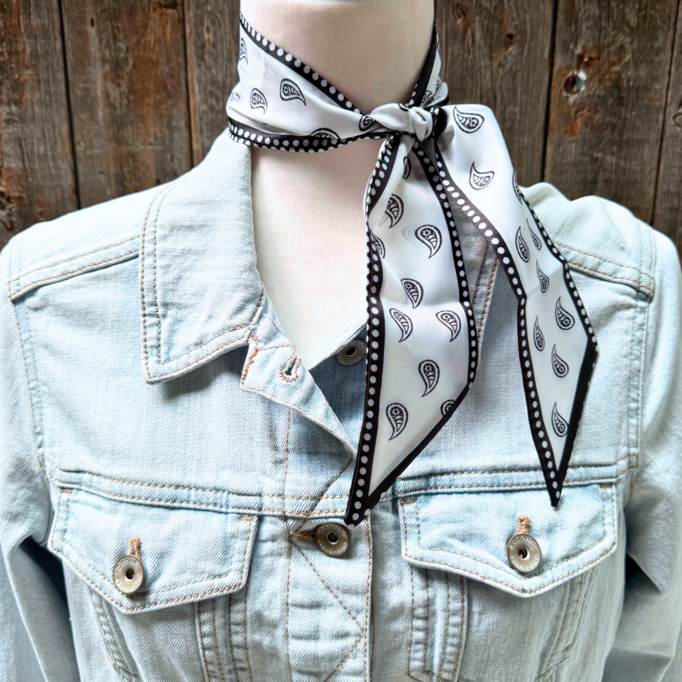 Rodeo Drive - Black and White Western Skinny Mini Wild Rag Scarf / Cowgirl Necktie #TW120