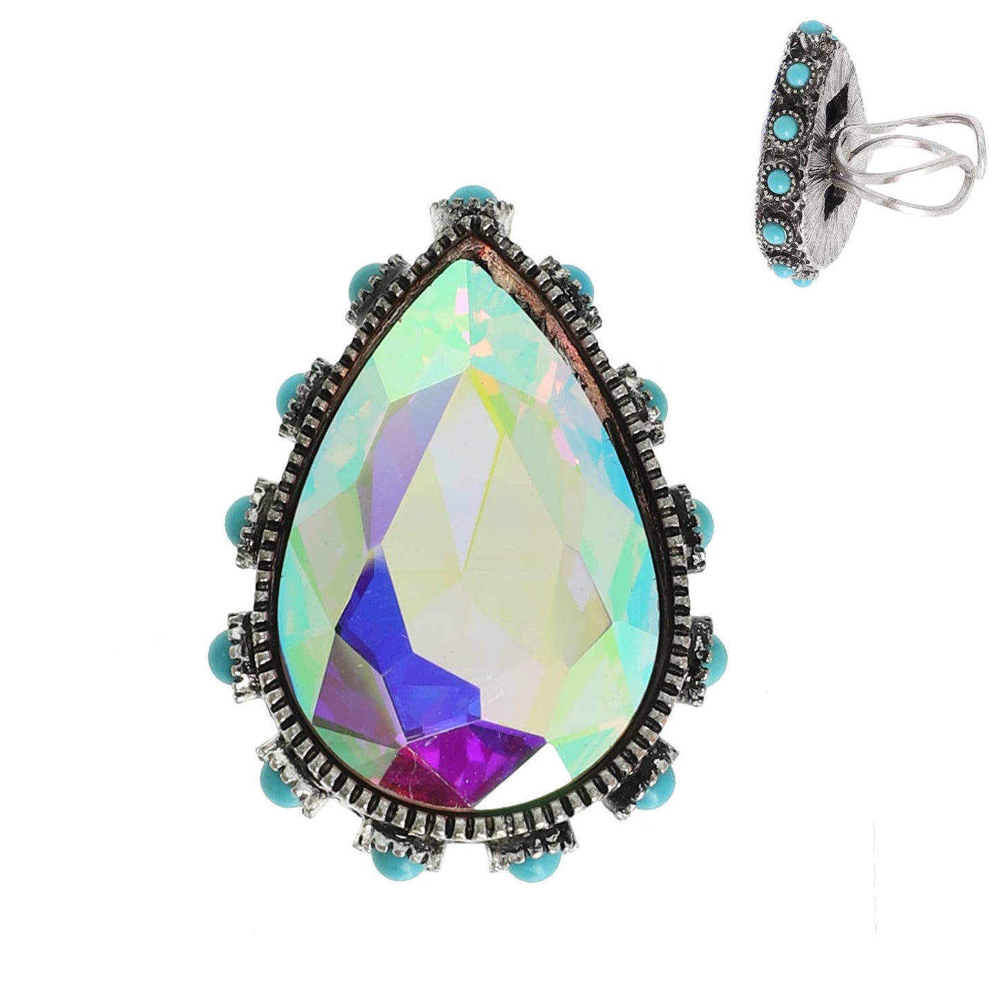 SP Sophia Collection - Western Teardrop Cut Crystal Stretch Ring: Turquoise Green