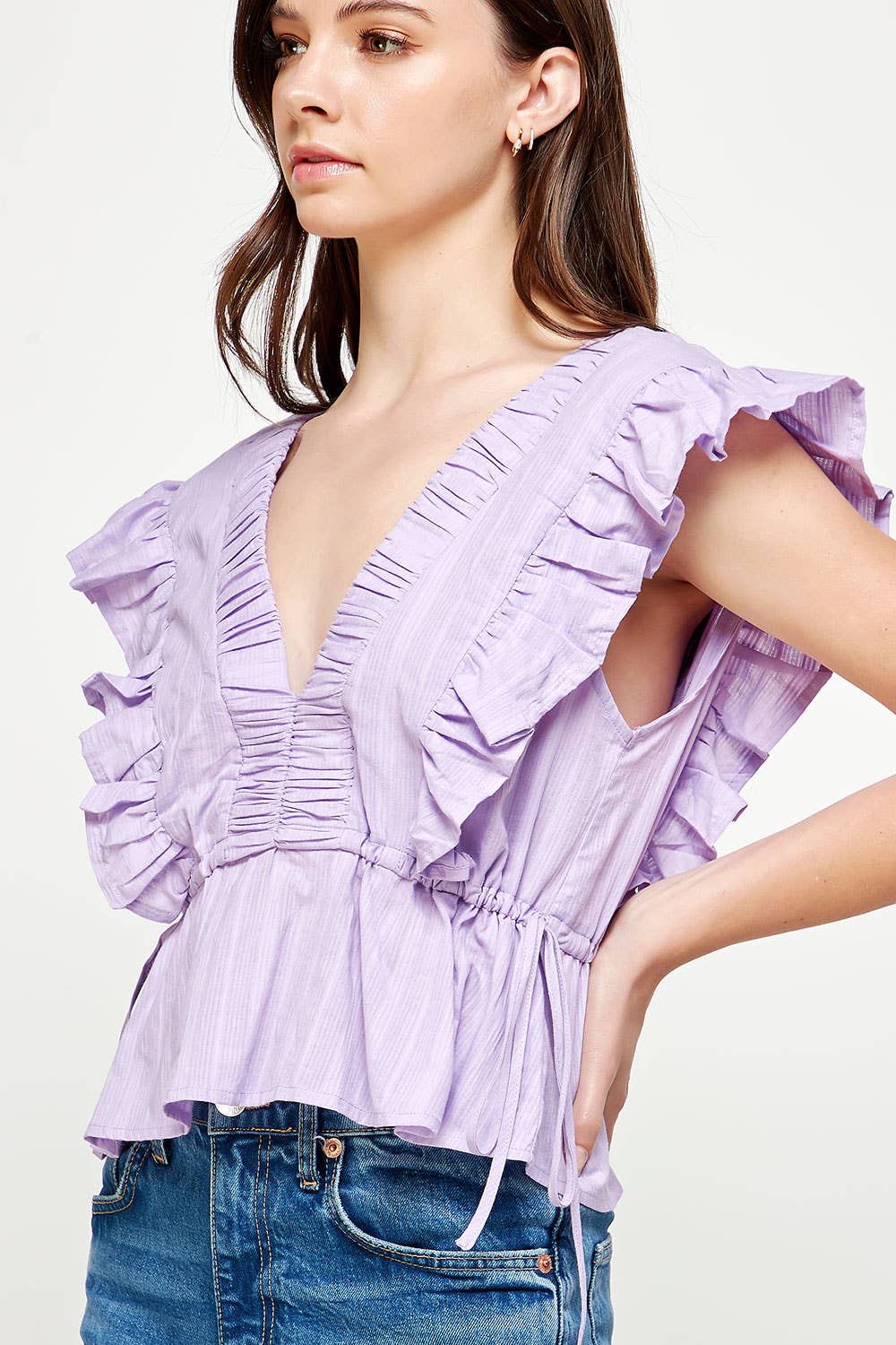 Strut & Bolt - Smocked Detail Ruffle Top: FLAMINGO PINK