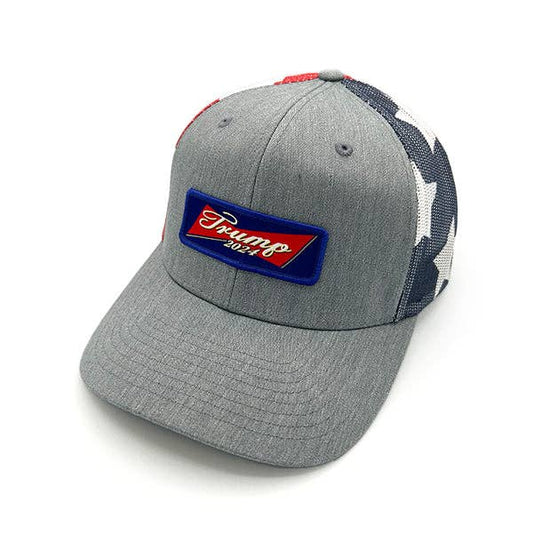 Shield Republic LLC - Trump Bow Tie Woven Patch Hat: Heather Stars And Stripes / Curved Bill Snapback