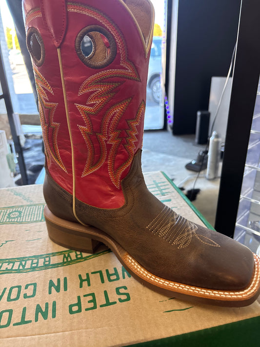 R WATSON MENS BROWN GOAT BOOT WITH RED UPPER