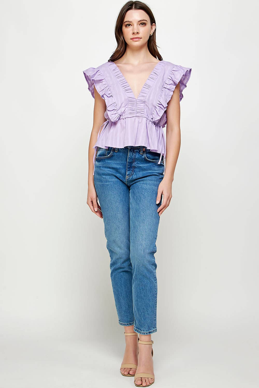 Strut & Bolt - Smocked Detail Ruffle Top: FLAMINGO PINK