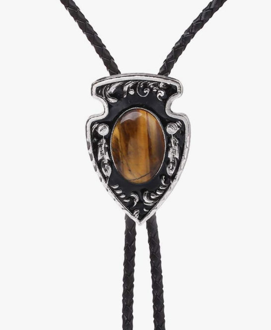 SimpleNGreat - Cowboy Arrow Head Tiger Eye Bolo Tie