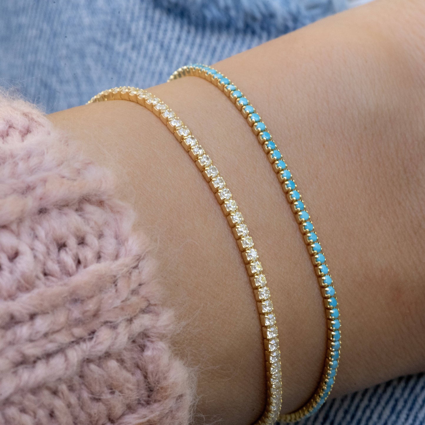 Sami Jewels - Turquoise Tennis Bracelet: Gold / 8" + 0.5" Ext