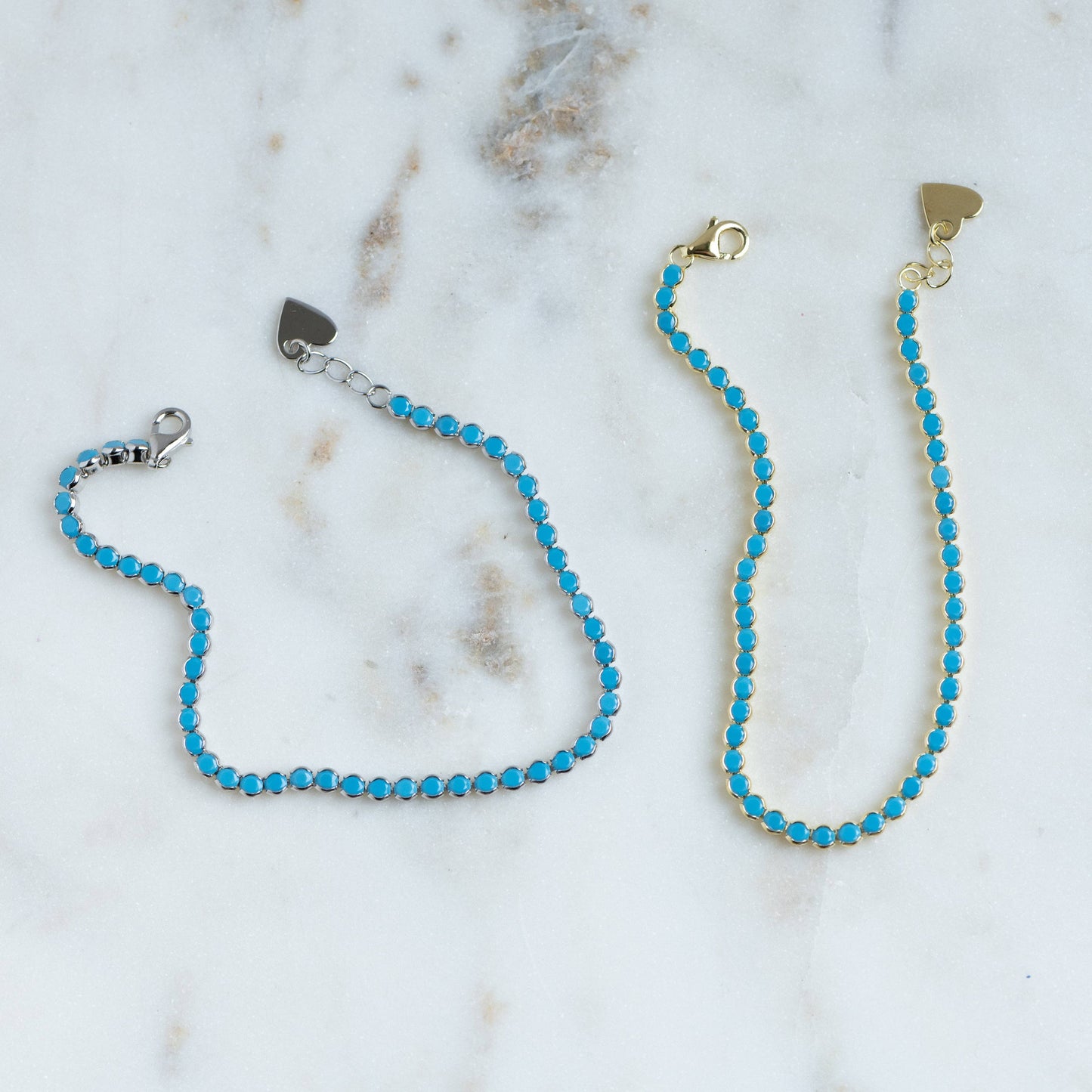 Sami Jewels - 3mm Turquoise Tennis Bracelet: 7" + 0.5" Ext / Gold