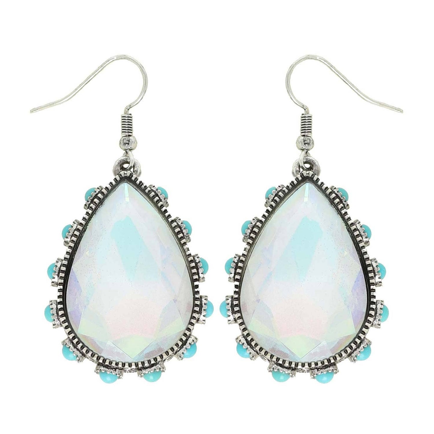 SP Sophia Collection - Western Teardrop Cut Gemstone Turquoise Earrings: Turquoise