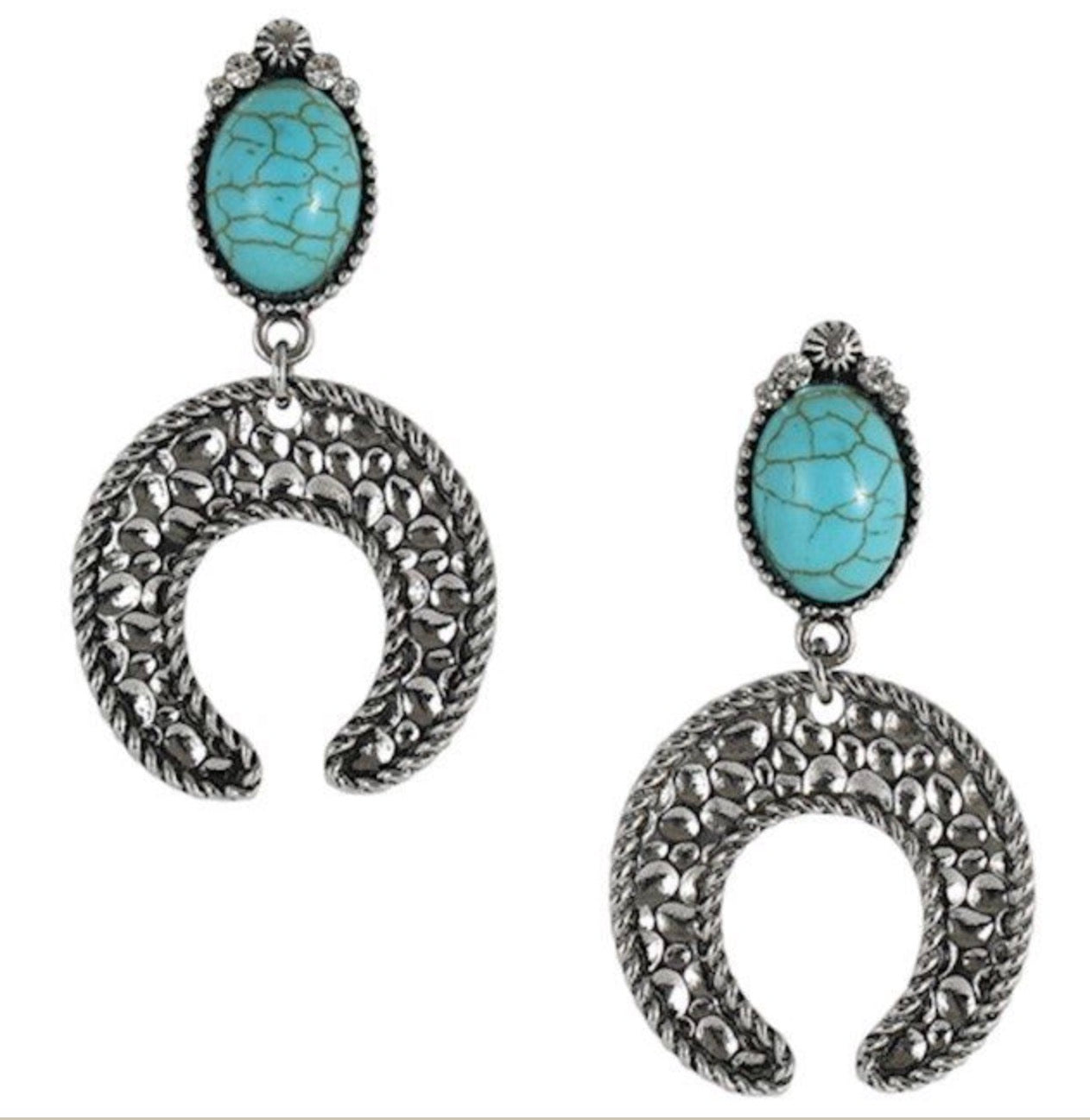 JUSTIN EARRINGS HAMMERED NAJA CHARM W/ FAUX TURQUOISE