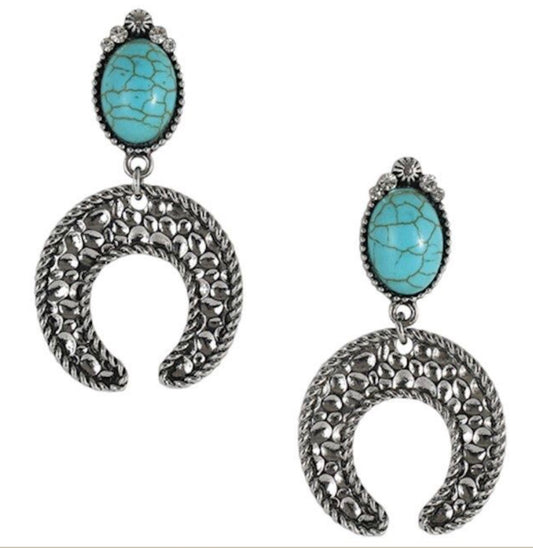 JUSTIN EARRINGS HAMMERED NAJA CHARM W/ FAUX TURQUOISE