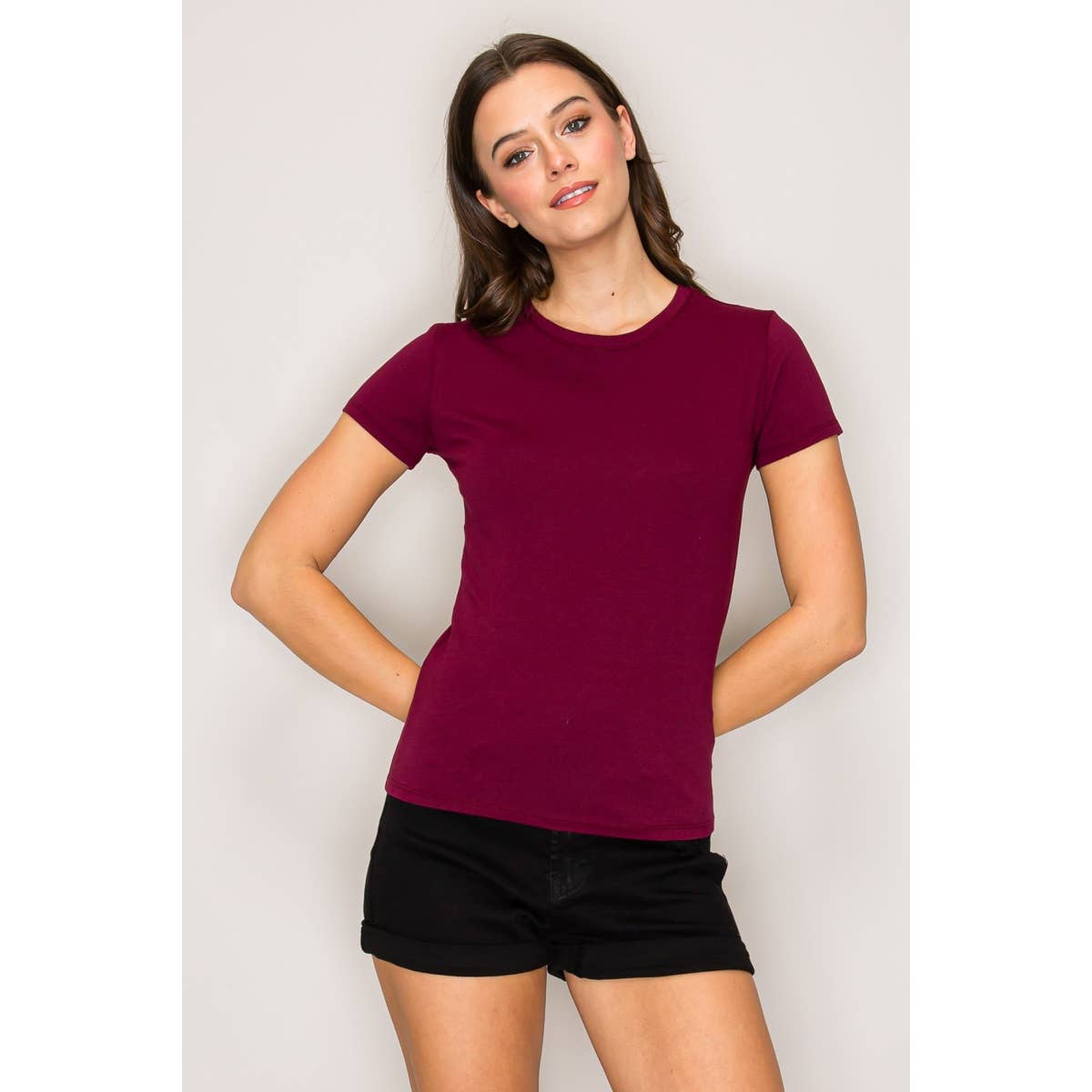 Popular 21 - Crew Neck Short Sleeve Basic Casual Knit Top: Beaver Fur / S-M-L(2-2-2)