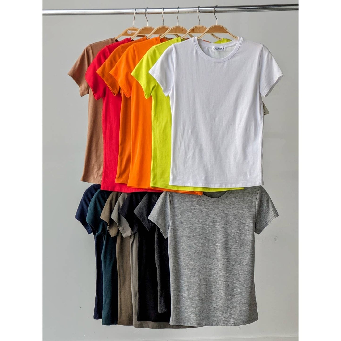 Popular 21 - Crew Neck Short Sleeve Basic Casual Knit Top: Beaver Fur / S-M-L(2-2-2)