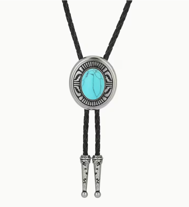 SimpleNGreat - Western Turquoise Cowboy Bolo Tie Necklace