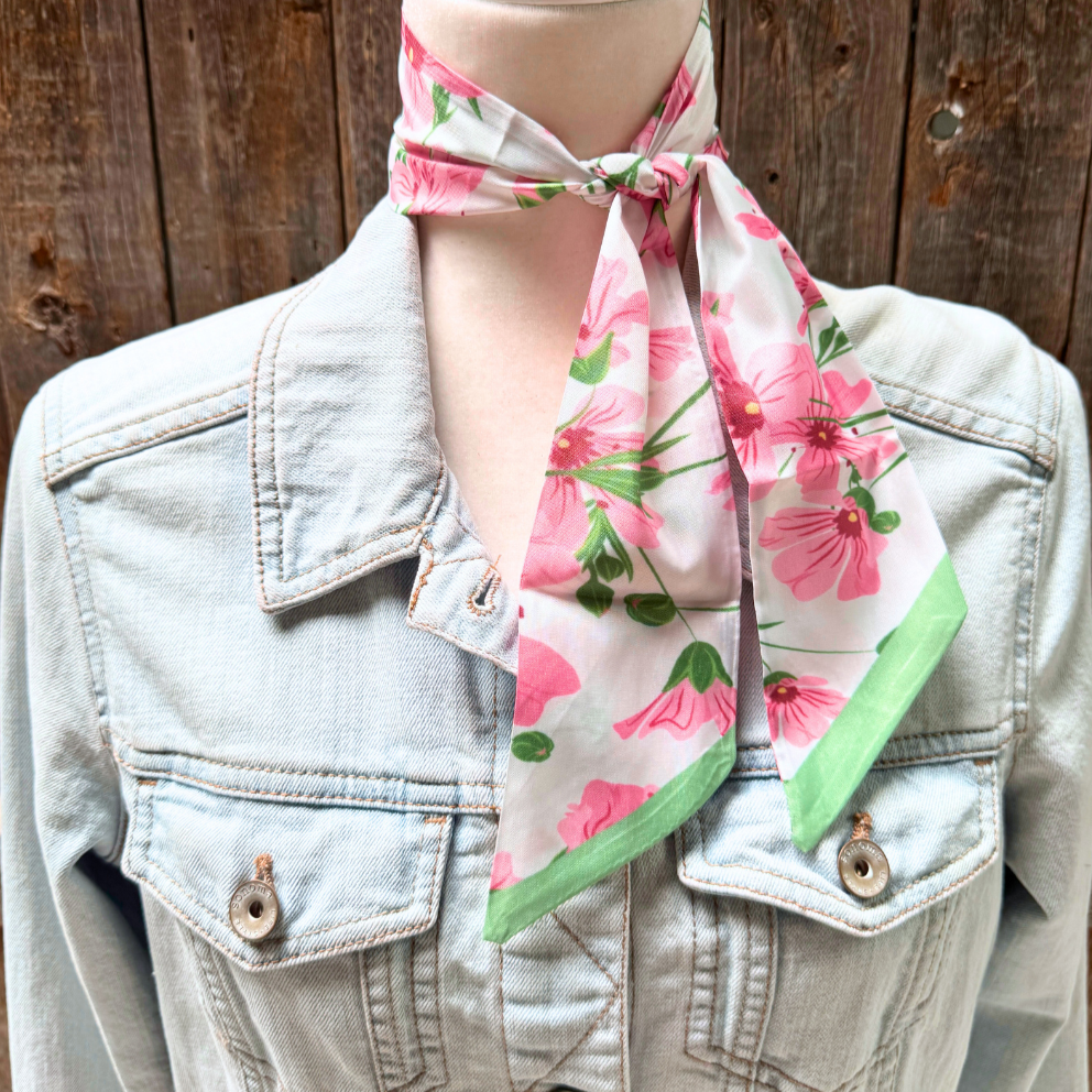 Rodeo Drive - Pink and Green Western Skinny Mini Wild Rag Scarf / Cowgirl Necktie #TW139