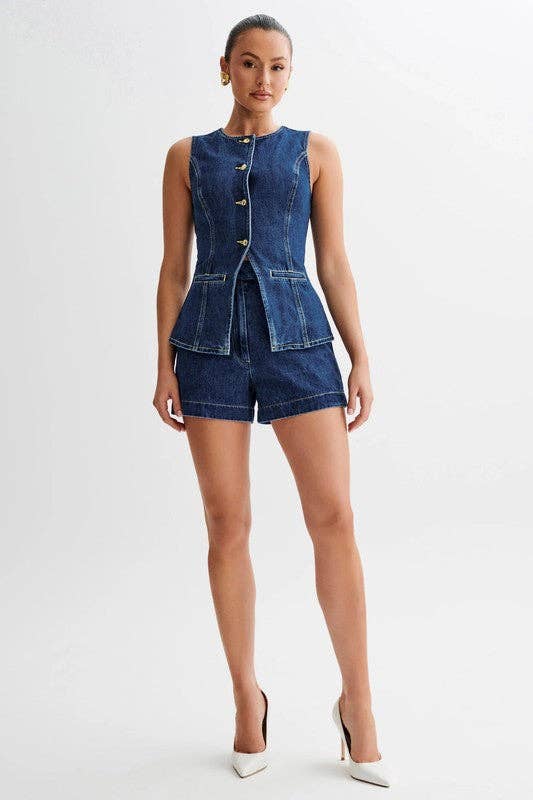 By Claude - WOMEN FASHION DENIM TWO PIECE SET: Navy / M