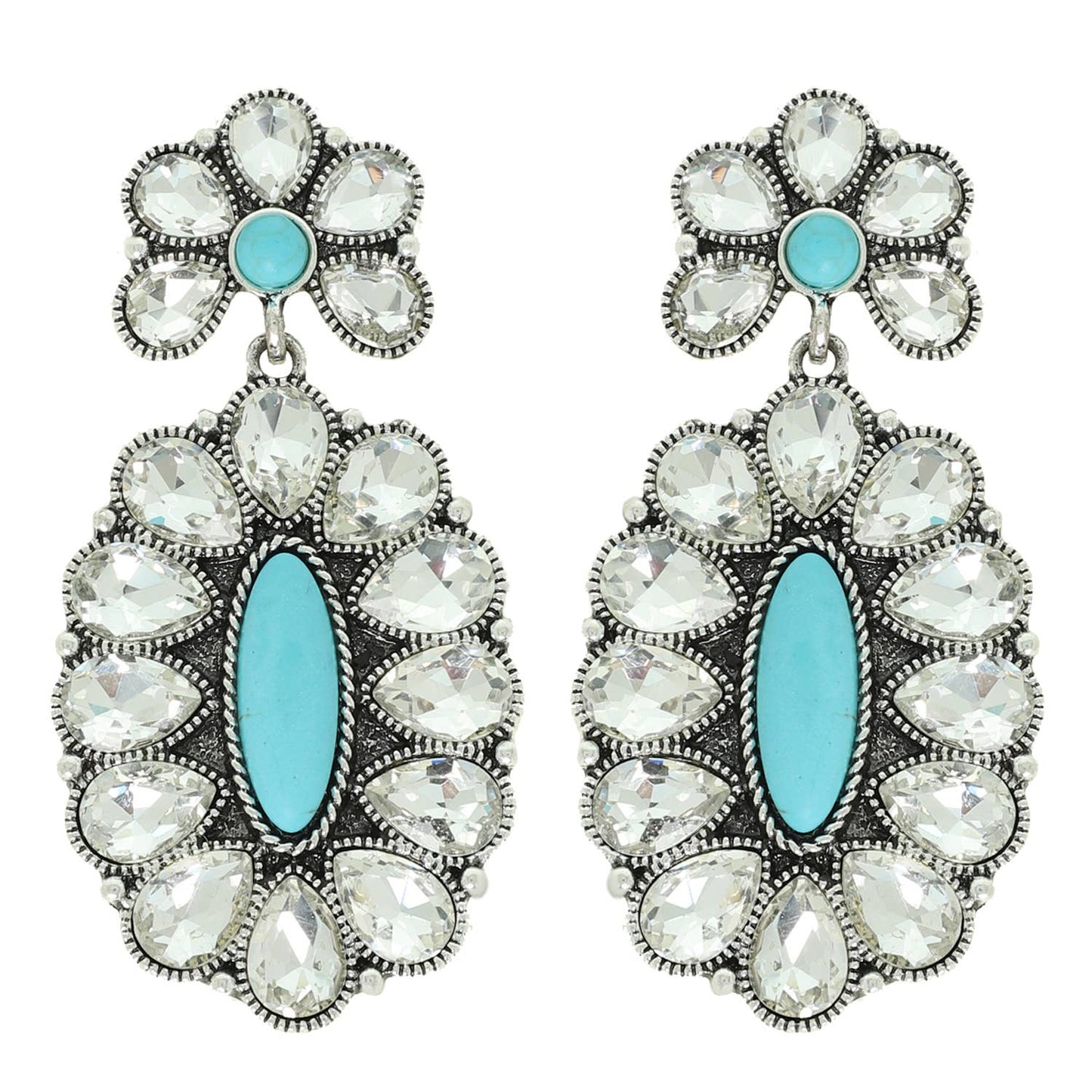 SP Sophia Collection - Western Concho Turquoise AB Gemstone Earrings: Iridescent