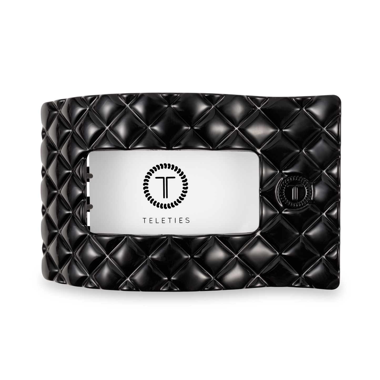 TELETIES - Flat Rectangle Hair Clip | Large | Jet Black Quilted