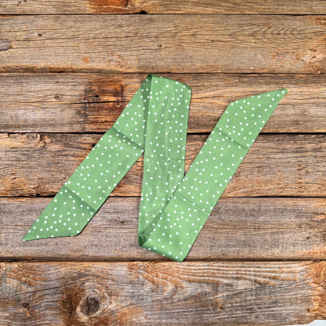 Rodeo Drive - Green and White Western Skinny Mini Wild Rag Scarf / Cowgirl Necktie #TW140