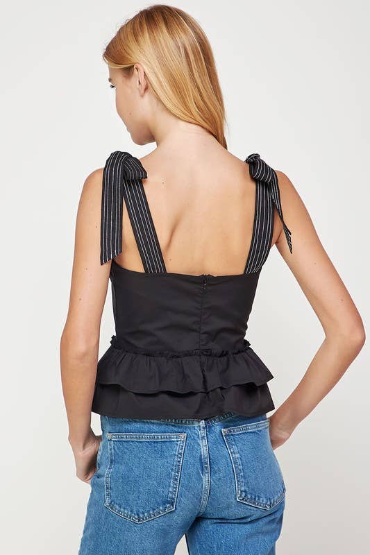 Strut & Bolt - Poplin Ruffle Sleeveless Top: RED