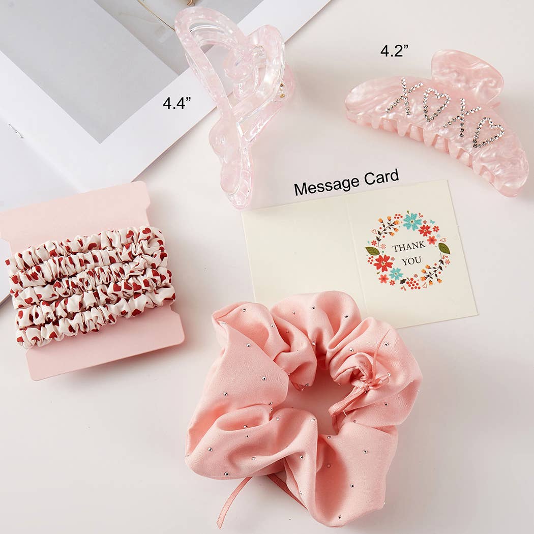 Fashion City - Heart Theme Hair Scrunchies Hair Claw Clips Set: ASSORTED / ONE SIZE