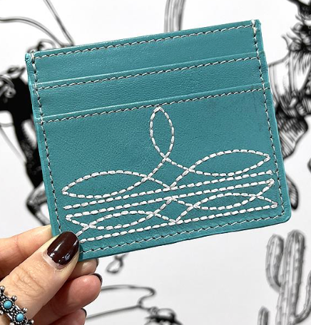 Honey Beez Boutique - Boot Stitch Leather Card Case: Green