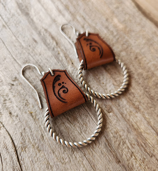 Cocklebur Clothing Co. - "Jackie"  Handmade Tooled Leather & Rope Earrings