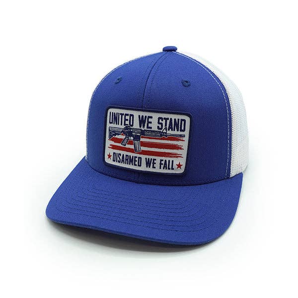 Shield Republic LLC - United We Stand Disarmed We Fall Woven Patch Hat: Curved Bill Snapback / Charcoal and White