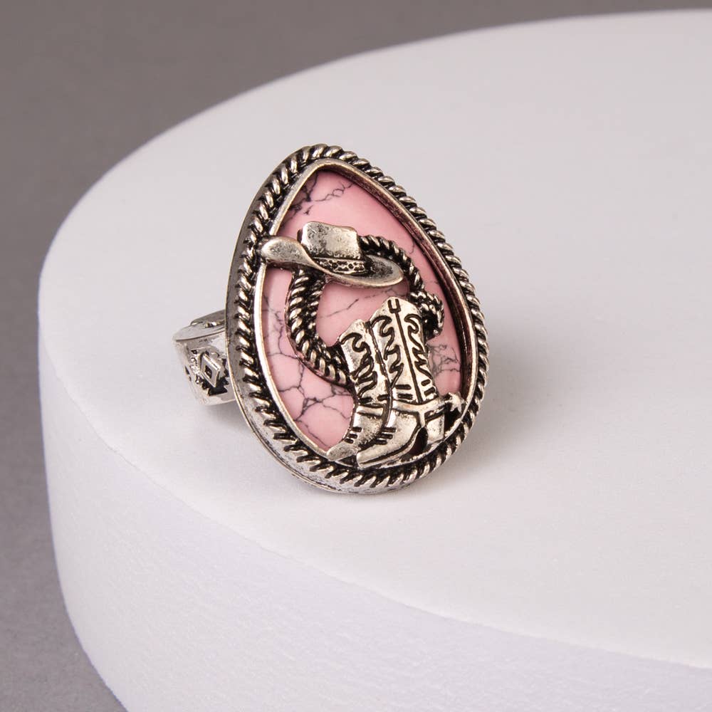 SP Sophia Collection - Western Hat & Boot Turquoise Teardrop Stretch Ring: Blue