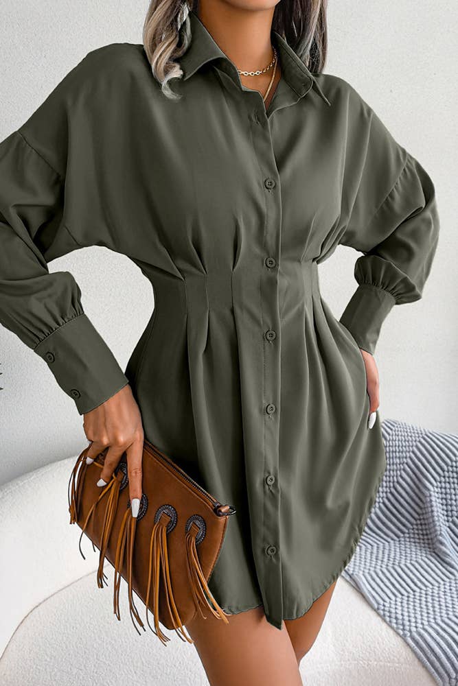 UNISHE - Plain Open Button High Waist Blouse Shirt Dress BJS026: White / L