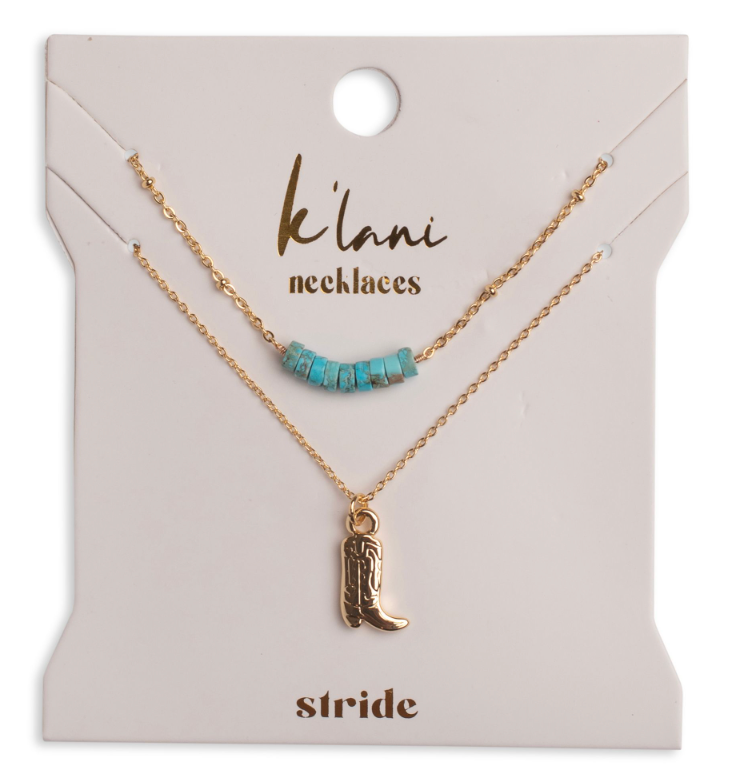 K'lani hair tie bracelets - "Stride" Gold Boot with Turquoise Necklace Set