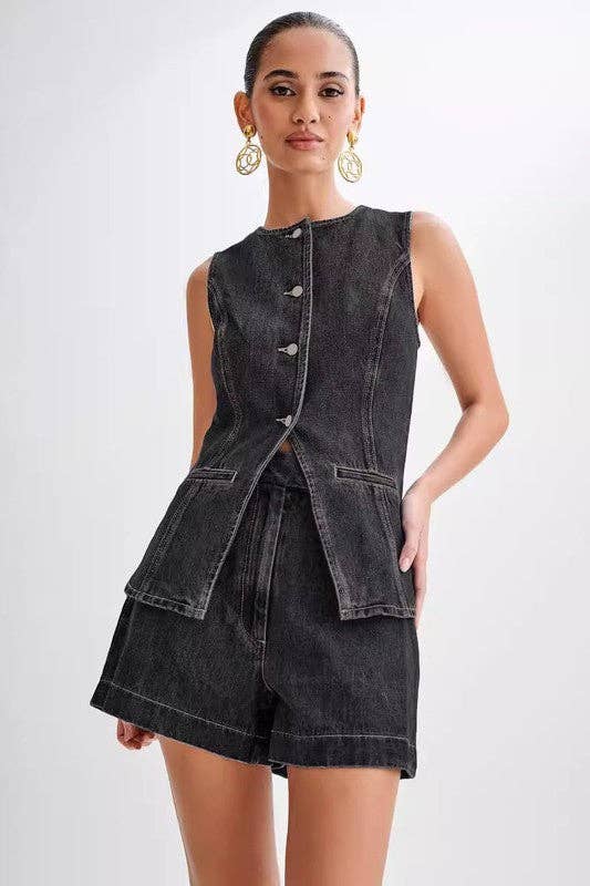 By Claude - WOMEN FASHION DENIM TWO PIECE SET: Navy / L