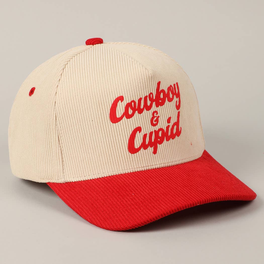 Fashion City - Cowboy & Cupid Two-Tone Corduroy 5-Panel Cap: Red / ONE SIZE