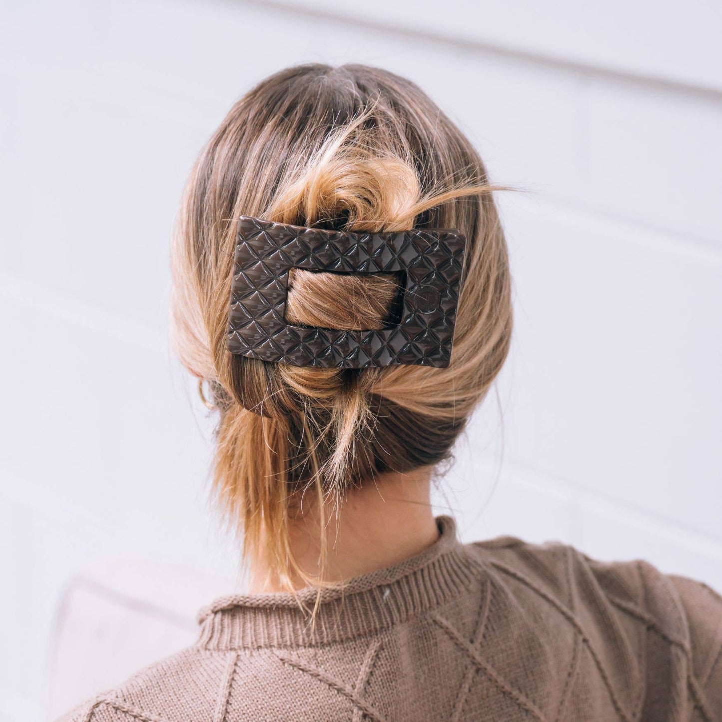 TELETIES - Flat Rectangle Hair Clip | Large | Truly Taupe Quilted