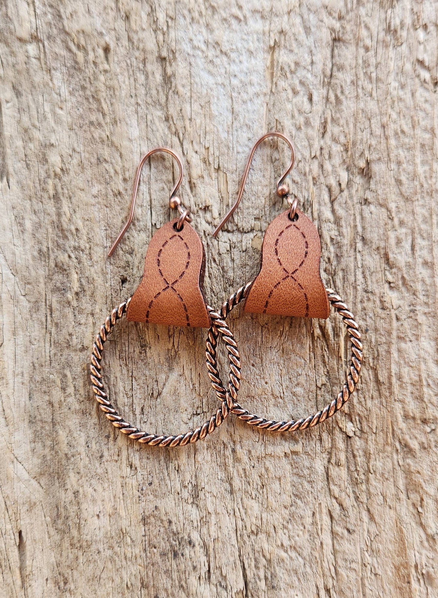 Cocklebur Clothing Co. - "Lari Dee"  Handmade Boot Stitch Leather & Rope Earrings