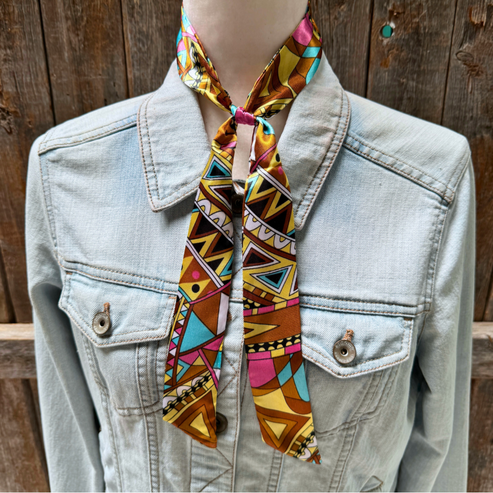 Rodeo Drive - Brown and Yellow Western Skinny Mini Wild Rag Scarf / Cowgirl Necktie #TW328
