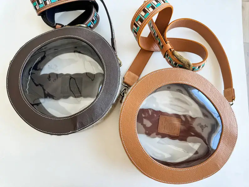 Boho Ranch Shop - JANIE CLEAR ROUND crossbody | hand tooled western festival: TAN