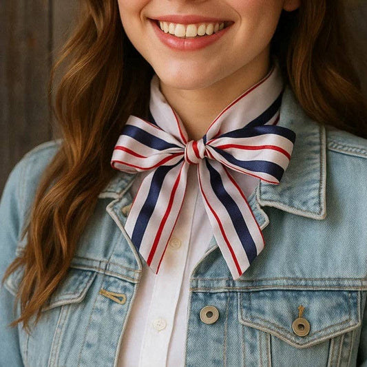 Rodeo Drive - Red, White and Blue Stripes Western Skinny Mini Wild Rag Scarf / Cowgirl Necktie #TW326