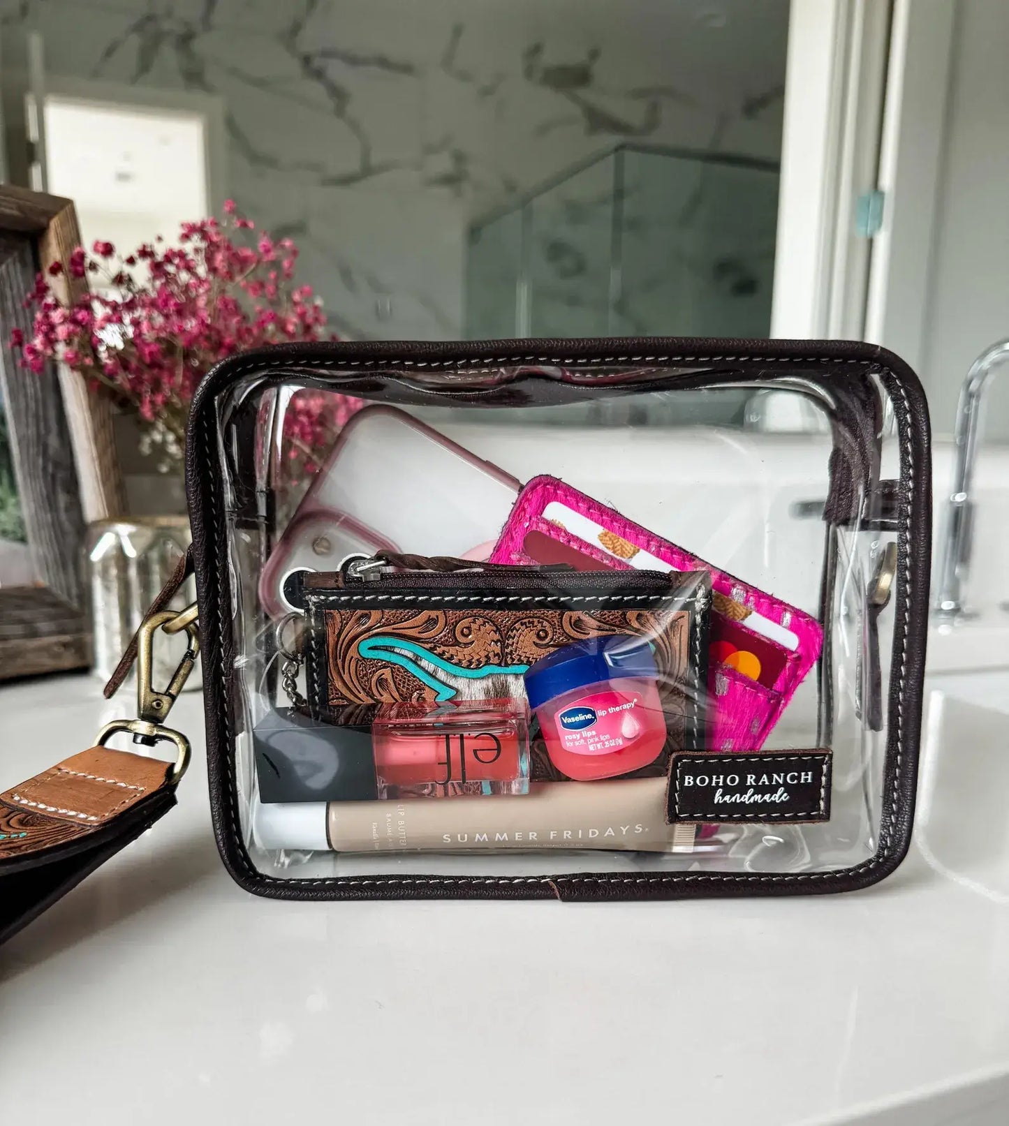 Boho Ranch Shop - DARLA CLEAR WRISTLET | transparent western purse - game day : BROWN