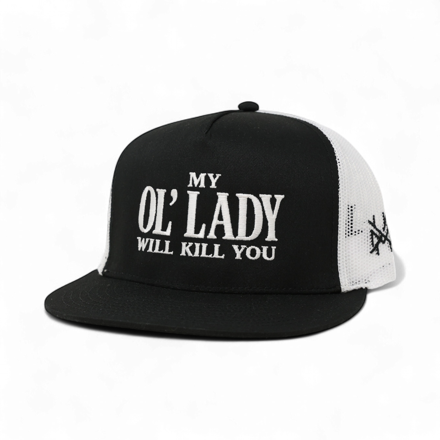 The Mad Hatter Co - My Ol Lady Will Kill You Trucker Hat: 7 Panel Bottomland/ Loden/ Bottomland