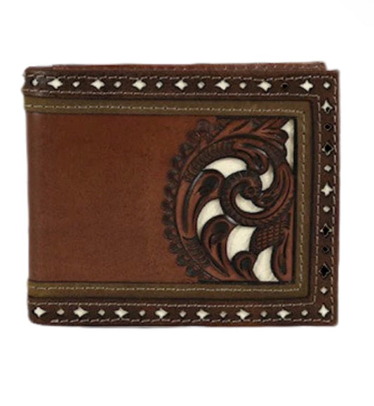 JUSTIN BACK POCKET BIFOLD WALLET BROWN W/TOOLING