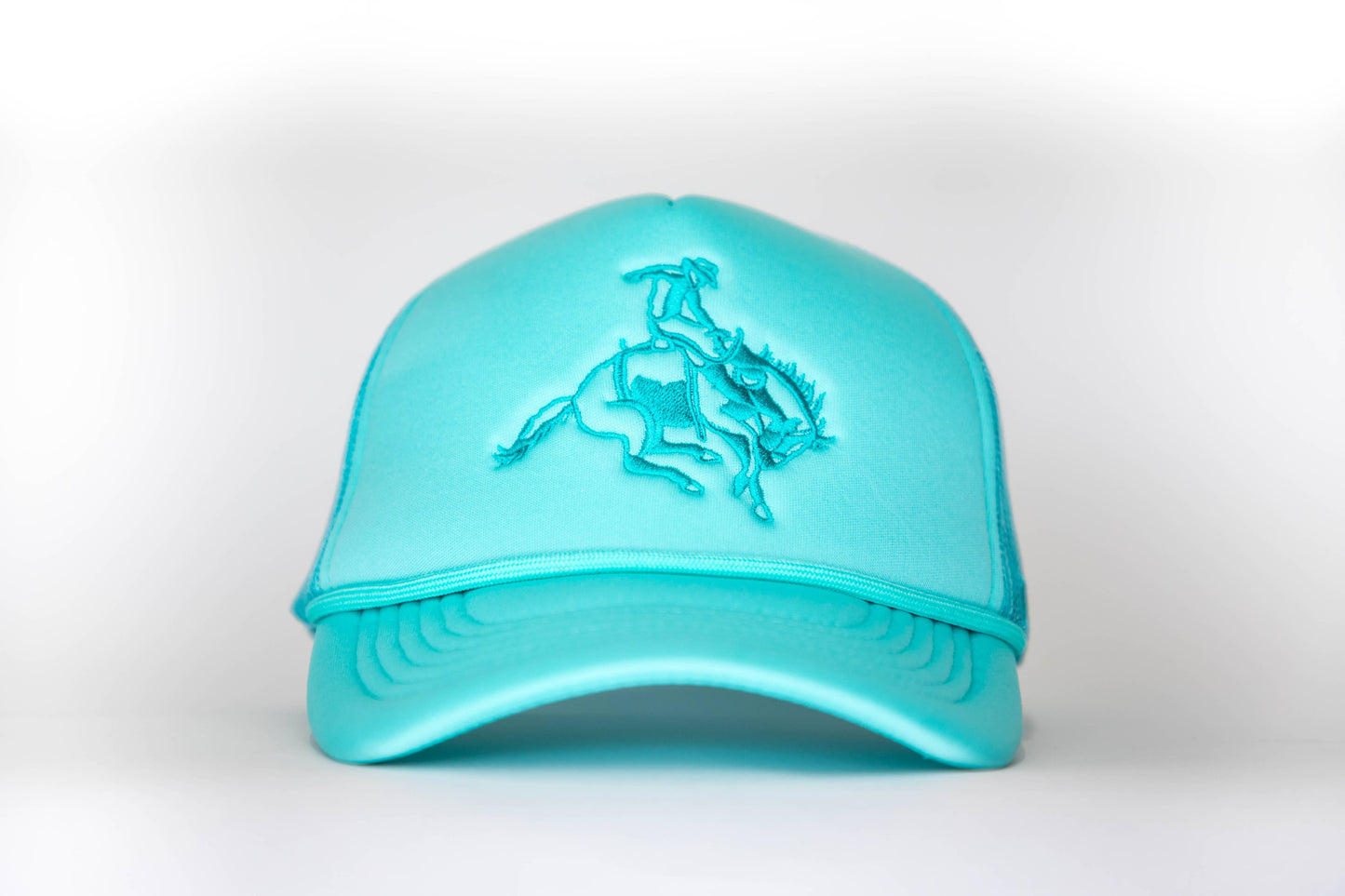 West & Co. - Turq Trucker Cap w/Turq Embroidered Bucking Horse Design