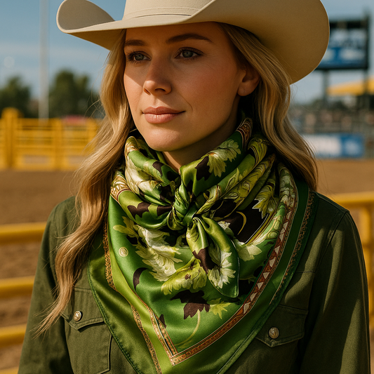 Rodeo Drive - 35X35" Green Floral Paisley Wild Rag/Scarf WR174