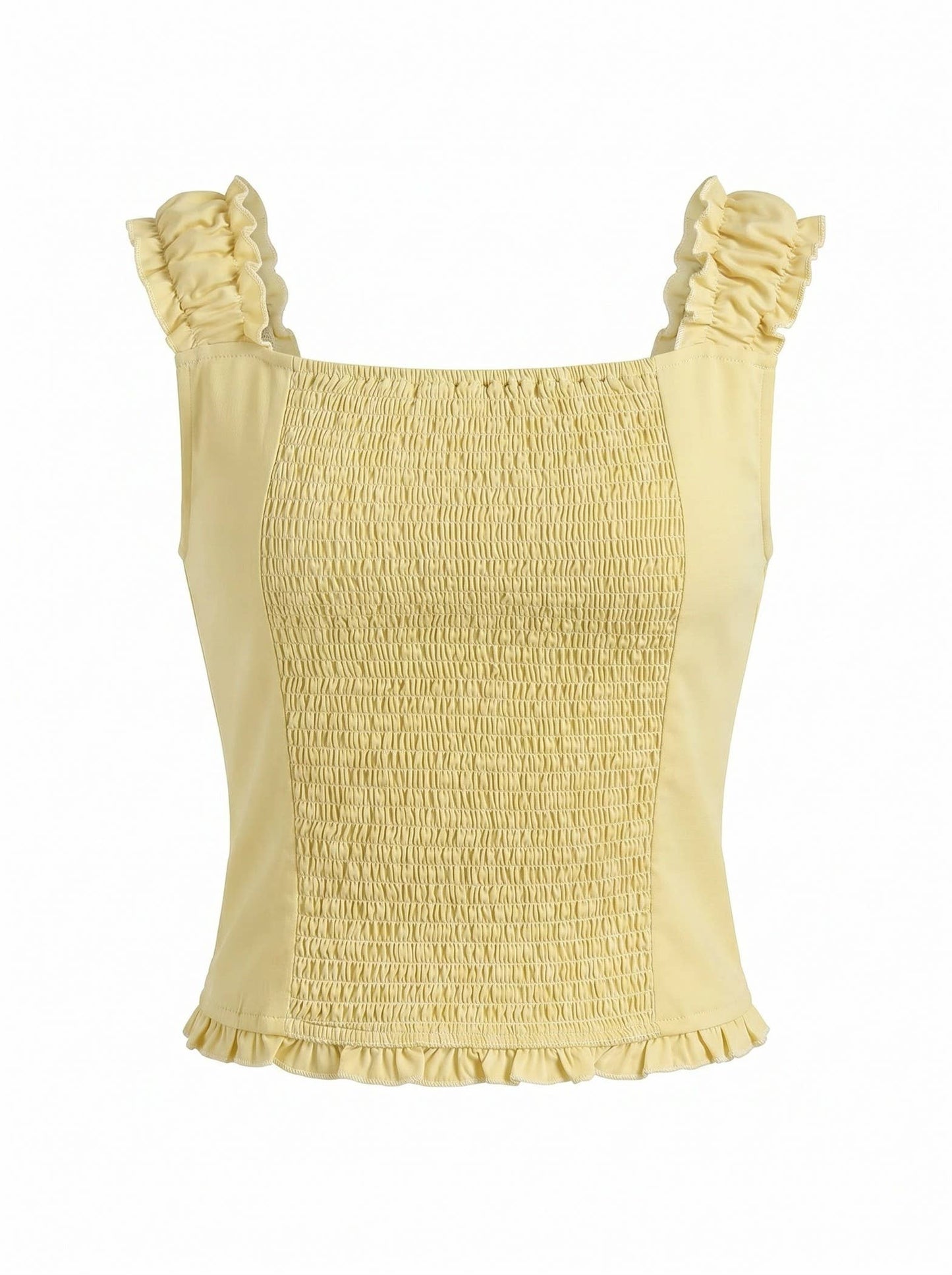 J LINE - RUFFLE STRAP BUTTON DOWN FITTED TOP: DENIM / S-M-L(2-2-2)