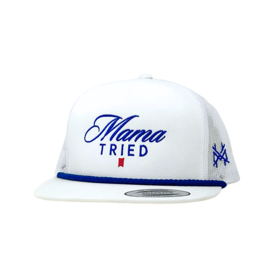 The Mad Hatter Co - Mama Tried Ultra: Flat Bill White with Blue Rope